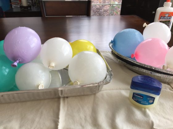 Balloons covered in petroleum jelly
