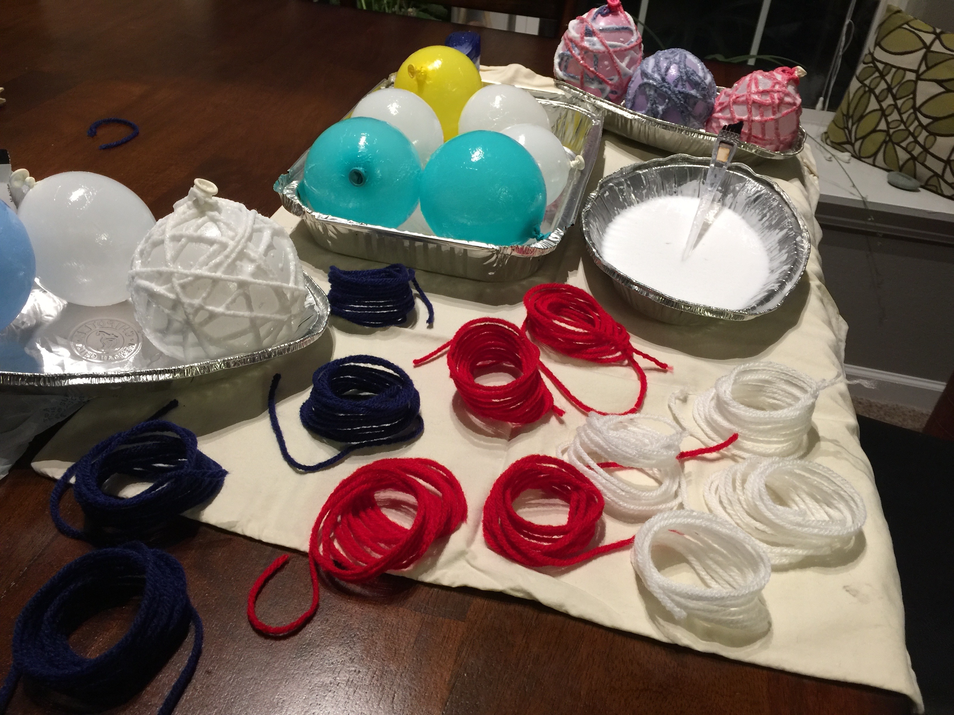 Piles of yarn and glue